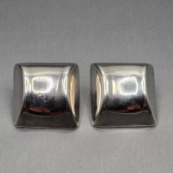 Taxco Sterling Silver Square Hollow Clip-On Earrings 1.125" TH-56 Mexico 19.31g - Picture 5 of 9